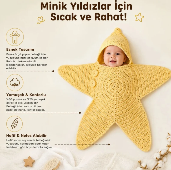 StarletBaby™ El Örgüsü Yıldız Bebek Kundak Kabanı